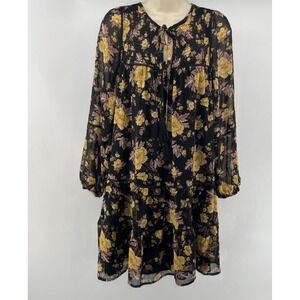Laurel Grey Dress M Black Floral Dark Romantic Whimsigoth Chiffon Smocked Knee